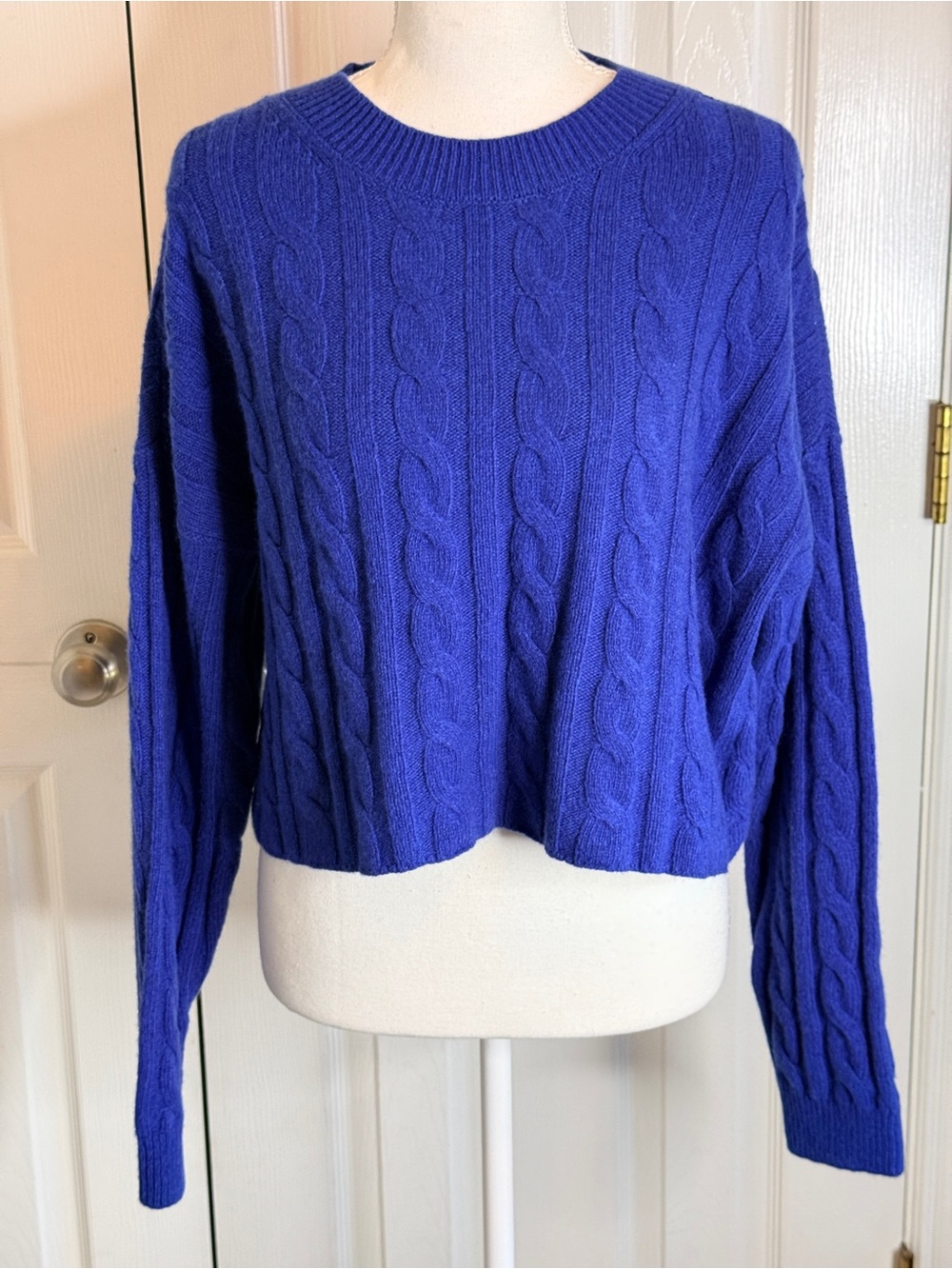 NWT Madewell Noble Blue Recycled Cashmere Wool Cable Knit Crop Sweater Medium
